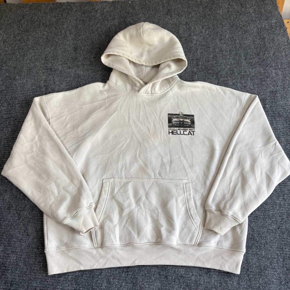 Hollister Dodge Challenger SRT Hellcat Boxy Fit Hoodie XL Off White Cream